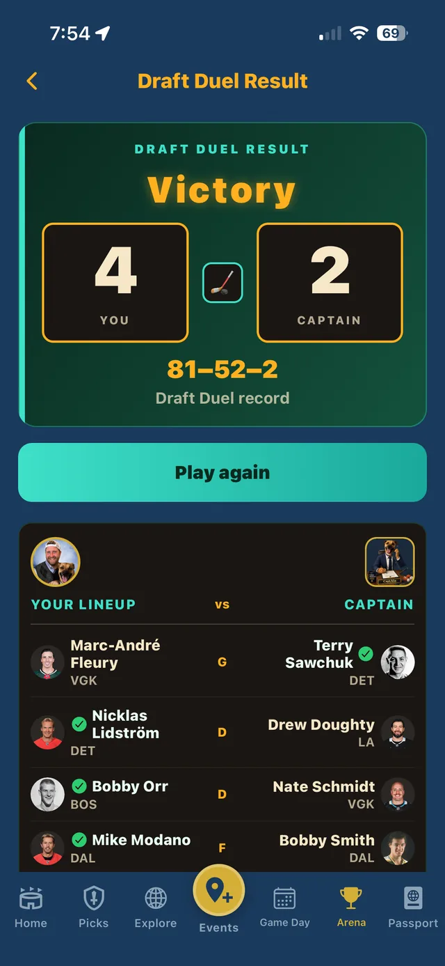 Draft Duel result screen