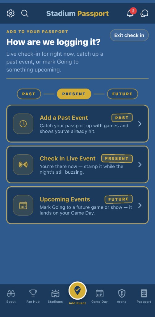 Add a game or concert to your Stadium Passport
