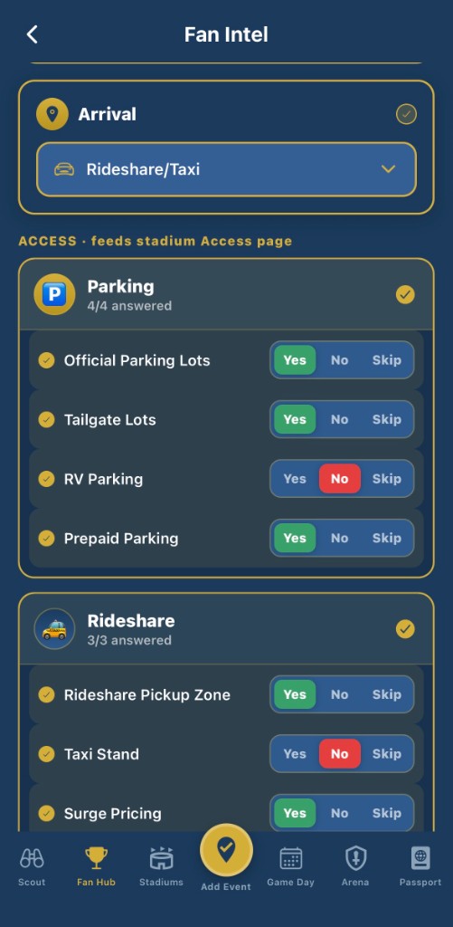Fan Intel for arrival, parking, and rideshare