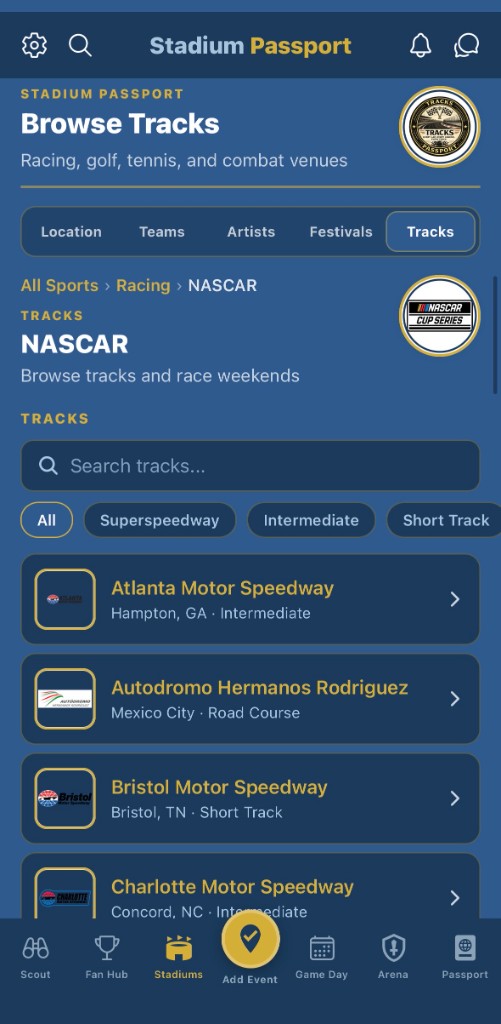 Browse NASCAR tracks