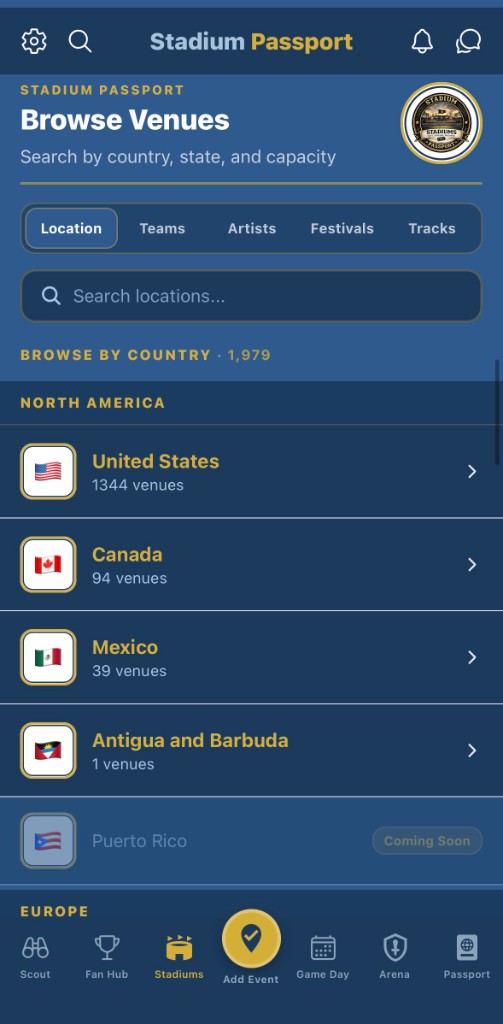 Browse venues by country across North America